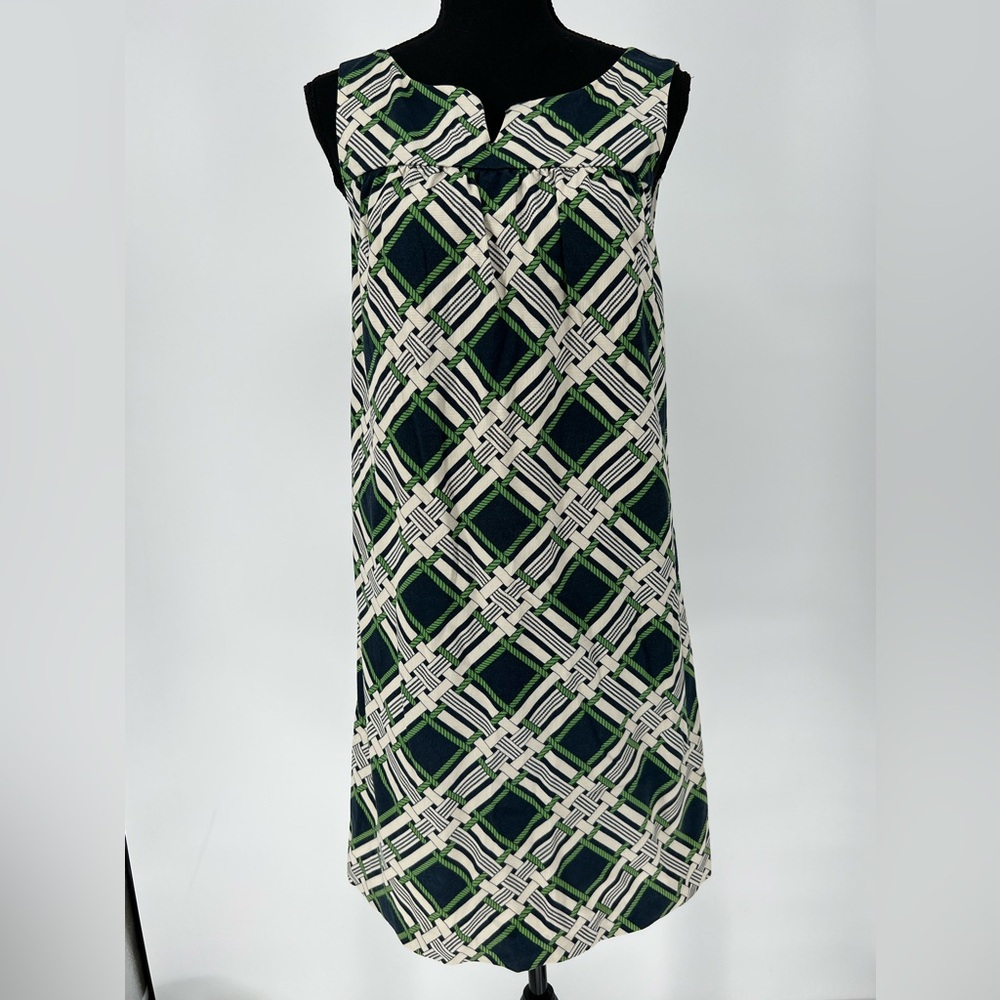 VINEYARD VINES SHIFT NAUTICAL ROPE DRESS IN WHITE NAVY‎ AND GREEN TILLER PLAID